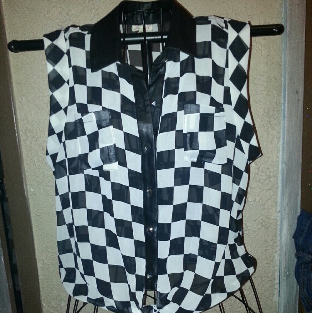 Sheer black and white shirt